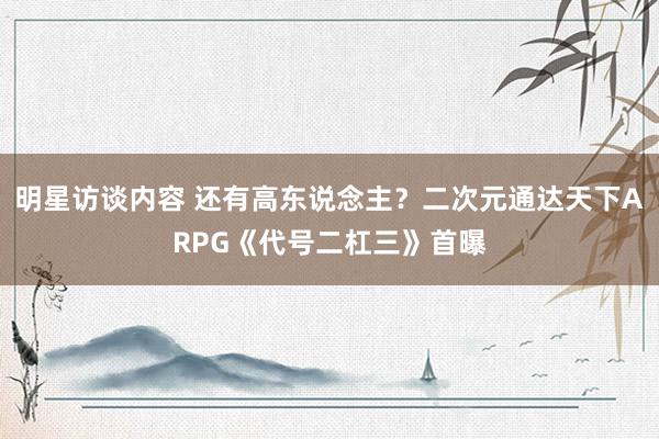 明星访谈内容 还有高东说念主？二次元通达天下ARPG《代号二杠三》首曝